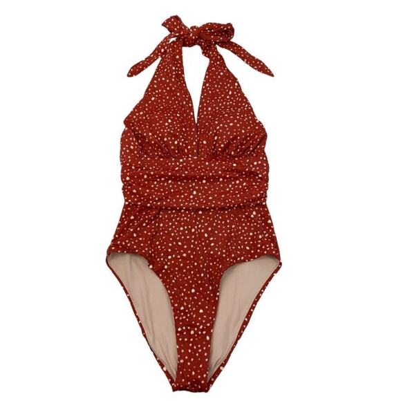 NWT‎ Chelsea28 Women's Small Red Polka Dot Deep Plunge One-Piece Swimsuit - Picture 2 of 7